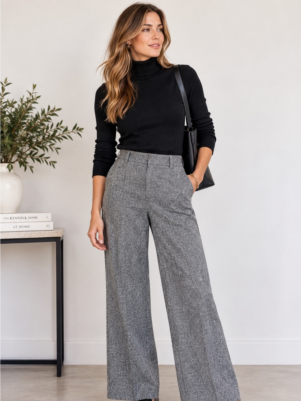 Vintage Talbots Grey Wool Silk Tweed Wide Leg Pants 10 Petite